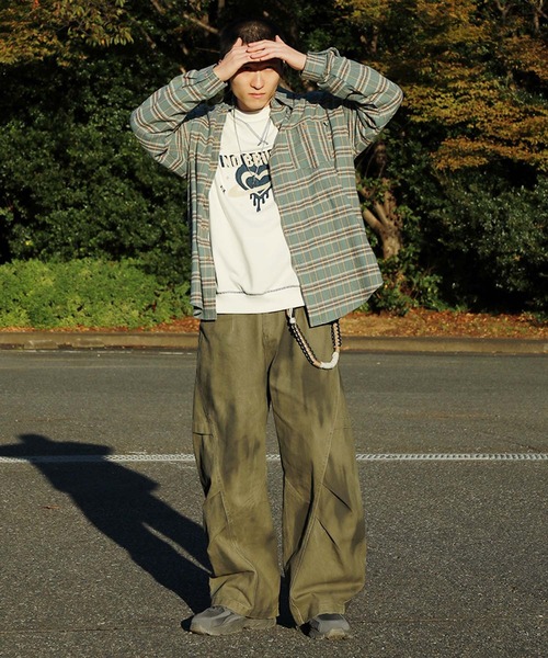 HOOK(フック)の「HOOK -original- マルチチェック柄オーバーシャツ(シャツ/ブラウス・メンズ・ベージュ/グリーン/ピンク・MEDIUM/LARGE/X-LARGE)」の2枚目の写真