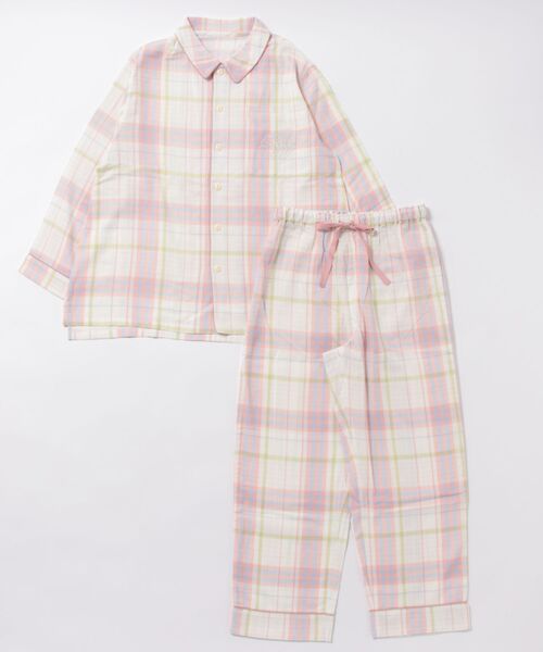 KID BLUE（キッドブルー）の「キッドブルー -Ｗガーゼラインチェック -長袖パジャマ -KUBK509 -kidblue（ルームウェア/パジャマ・レディース・ネイビー/グリーン/ピンク・unisex M/unisex L/unisex XL）」の5枚目の写真