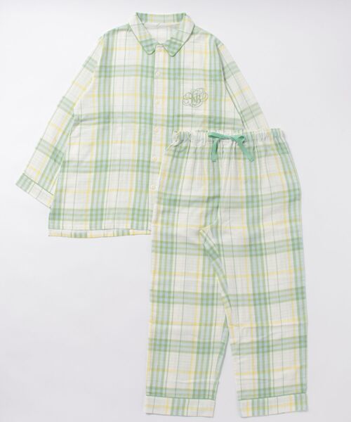 KID BLUE（キッドブルー）の「キッドブルー -Ｗガーゼラインチェック -長袖パジャマ -KUBK509 -kidblue（ルームウェア/パジャマ・レディース・ネイビー/グリーン/ピンク・unisex M/unisex L/unisex XL）」の6枚目の写真