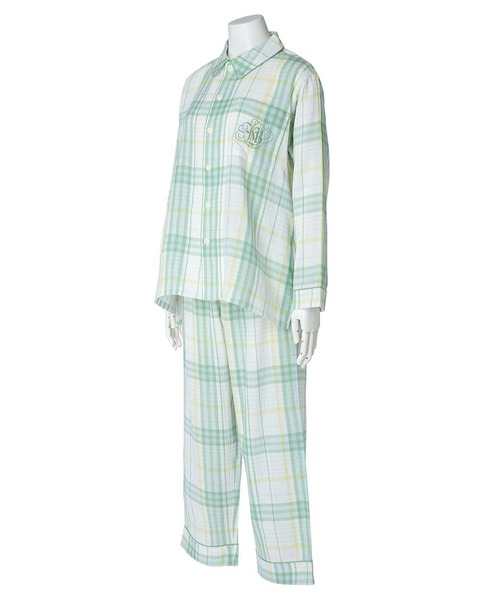 KID BLUE（キッドブルー）の「キッドブルー -Ｗガーゼラインチェック -長袖パジャマ -KUBK509 -kidblue（ルームウェア/パジャマ・レディース・ネイビー/グリーン/ピンク・unisex M/unisex L/unisex XL）」の8枚目の写真