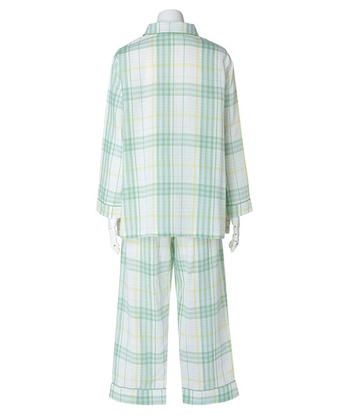 KID BLUE（キッドブルー）の「キッドブルー -Ｗガーゼラインチェック -長袖パジャマ -KUBK509 -kidblue（ルームウェア/パジャマ・レディース・ネイビー/グリーン/ピンク・unisex M/unisex L/unisex XL）」の9枚目の写真
