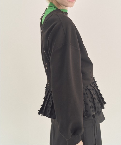 Muel Chic(ミュエルシック)の「Fond 2way CS フォンド2way カットソー(カーディガン/ボレロ・レディース・ブラック/グレー×ホワイト/オフホワイト・FREE)」の6枚目の写真