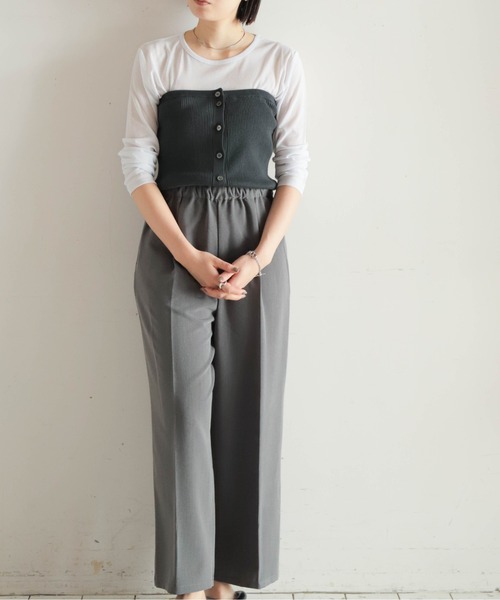 NOMBRE IMPAIR（ノンブルアンペール）の「ニットベアコンビ　2WAYパンツ（サロペット/オーバーオール・レディース・ブラウン/グレー・FREE）」の2枚目の写真