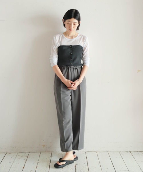 NOMBRE IMPAIR（ノンブルアンペール）の「ニットベアコンビ　2WAYパンツ（サロペット/オーバーオール・レディース・ブラウン/グレー・FREE）」の3枚目の写真