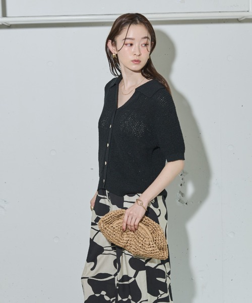 Shelly island（シェリーアイランド）の「ゴールドボタンスキッパーポロサマーニット（ニット/セーター・レディース・ホワイト/ブラック・FREE）」の10枚目の写真