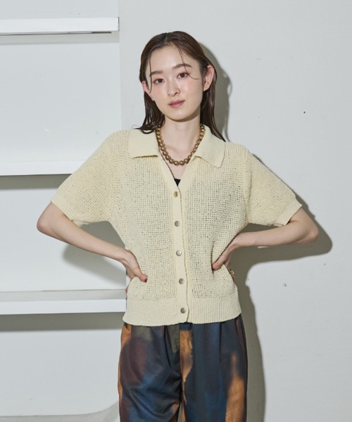 Shelly island（シェリーアイランド）の「ゴールドボタンスキッパーポロサマーニット（ニット/セーター・レディース・ホワイト/ブラック・FREE）」の20枚目の写真