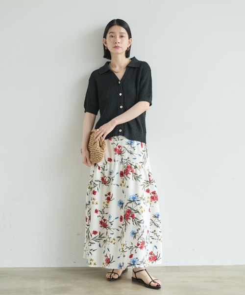 Shelly island（シェリーアイランド）の「ゴールドボタンスキッパーポロサマーニット（ニット/セーター・レディース・ホワイト/ブラック・FREE）」の3枚目の写真