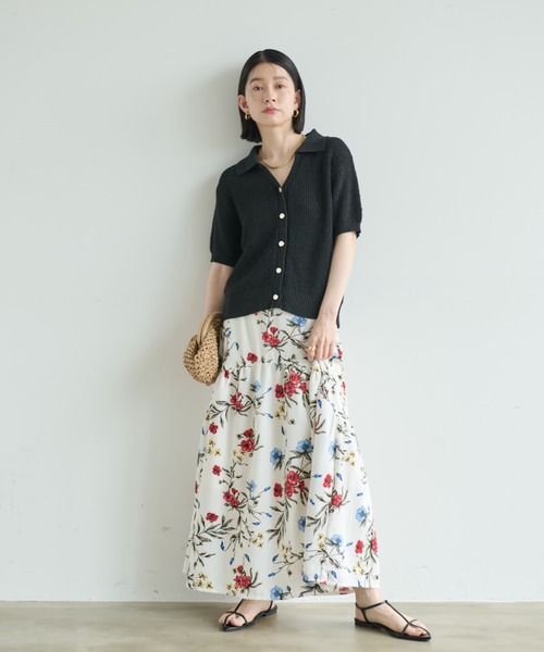 Shelly island（シェリーアイランド）の「ゴールドボタンスキッパーポロサマーニット（ニット/セーター・レディース・ホワイト/ブラック・FREE）」の4枚目の写真