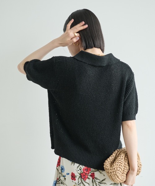 Shelly island（シェリーアイランド）の「ゴールドボタンスキッパーポロサマーニット（ニット/セーター・レディース・ホワイト/ブラック・FREE）」の6枚目の写真