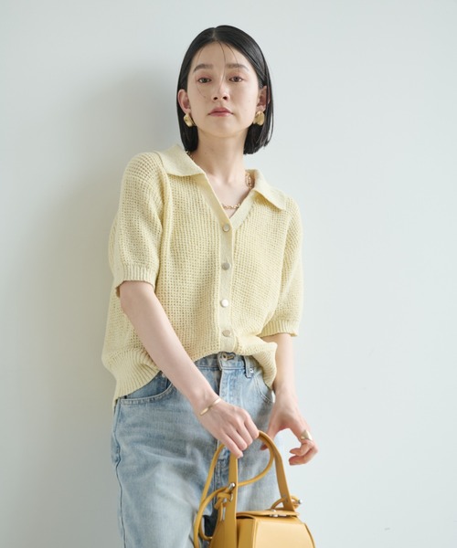 Shelly island（シェリーアイランド）の「ゴールドボタンスキッパーポロサマーニット（ニット/セーター・レディース・ホワイト/ブラック・FREE）」の14枚目の写真