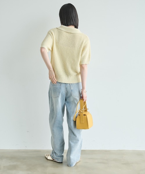 Shelly island（シェリーアイランド）の「ゴールドボタンスキッパーポロサマーニット（ニット/セーター・レディース・ホワイト/ブラック・FREE）」の19枚目の写真