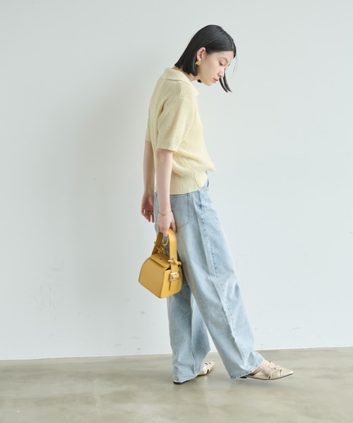 Shelly island（シェリーアイランド）の「ゴールドボタンスキッパーポロサマーニット（ニット/セーター・レディース・ホワイト/ブラック・FREE）」の18枚目の写真