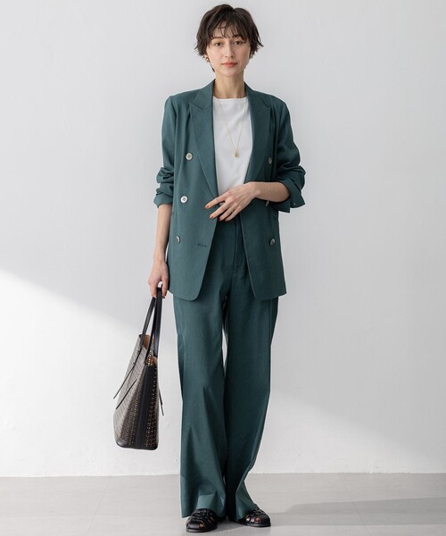 セール】【洗える】リネンレーヨンストレッチ ダブル ジャケット