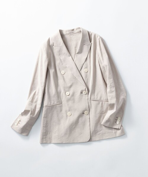 セール】【洗える】リネンレーヨンストレッチ ダブル ジャケット セール】【洗える】リネンレーヨンストレッチ ダブル ジャケット