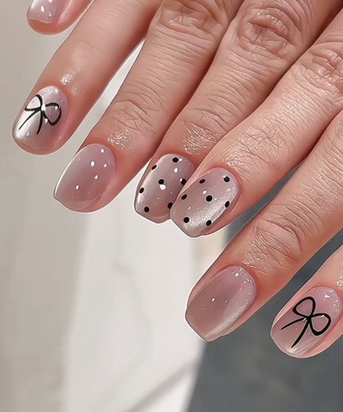 リボン ドット スクエア ネイルチップ セット（ネイルシール/ネイル