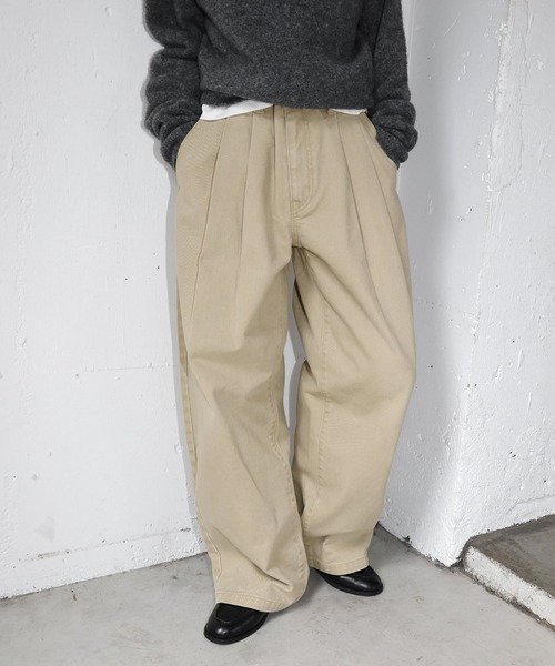 セール】【新色追加】ルーズデニムタックワイドパンツ（デニムパンツ