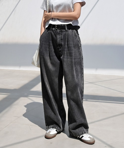 新色追加】ルーズデニムタックワイドパンツ（デニムパンツ）｜ANME