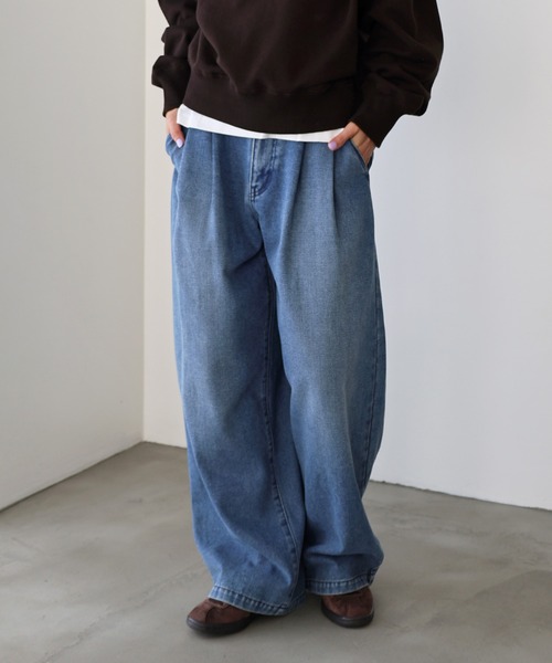 新色追加】ルーズデニムタックワイドパンツ（デニムパンツ
