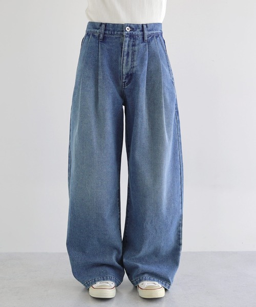 新色追加】ルーズデニムタックワイドパンツ（デニムパンツ）｜ANME