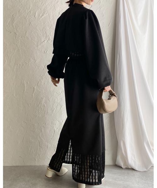 She's Closet（シーズクローゼット）の「ボリュームスリーブ長袖ショート丈シアーレースドッキングカットソーブラウス（シャツ/ブラウス・レディース・ブラック/アイボリー/オフホワイト/グリーン・FREE）」の8枚目の写真