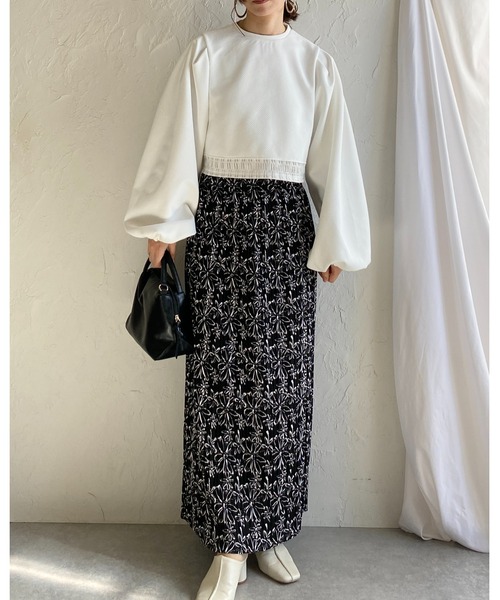 She's Closet（シーズクローゼット）の「ボリュームスリーブ長袖ショート丈シアーレースドッキングカットソーブラウス（シャツ/ブラウス・レディース・ブラック/アイボリー/オフホワイト/グリーン・FREE）」の18枚目の写真