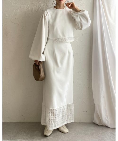 She's Closet（シーズクローゼット）の「ボリュームスリーブ長袖ショート丈シアーレースドッキングカットソーブラウス（シャツ/ブラウス・レディース・ブラック/アイボリー/オフホワイト/グリーン・FREE）」の22枚目の写真