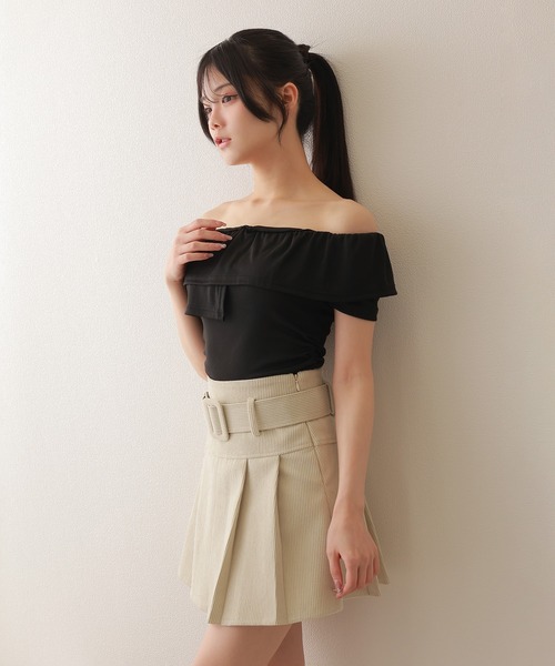 M DOLLY（エムドリー）の「corduroy pleats mini skirt/コーデュロイプリーツミニスカート（スカート・レディース・ブラック/ベージュ・XS/S/M）」の3枚目の写真