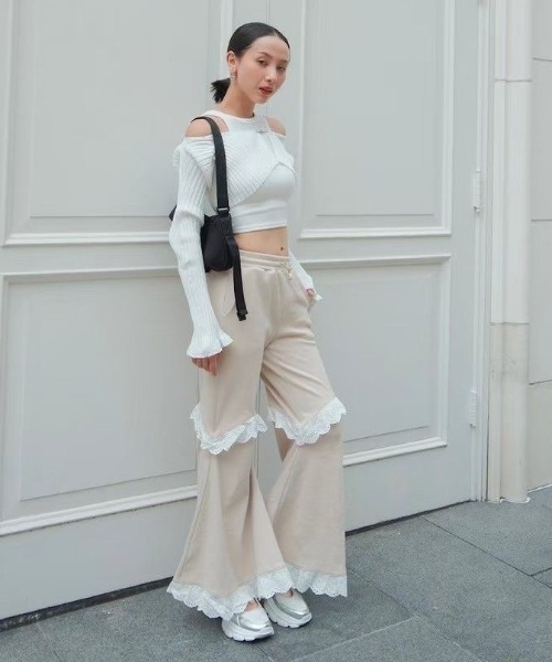 HONEY MI HONEY(ハニーミーハニー)の「two-way rib flare pants(スウェットパンツ・レディース・グレー/ベージュ/ブラック・FREE)」の9枚目の写真