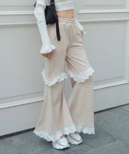 HONEY MI HONEY(ハニーミーハニー)の「two-way rib flare pants(スウェットパンツ・レディース・グレー/ベージュ/ブラック・FREE)」の8枚目の写真