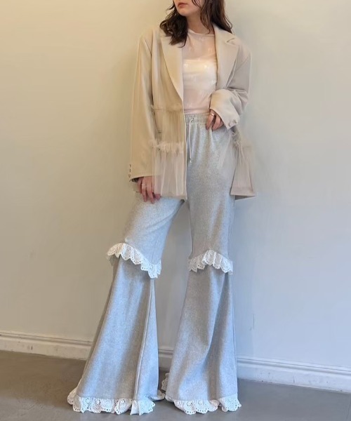 HONEY MI HONEY(ハニーミーハニー)の「two-way rib flare pants(スウェットパンツ・レディース・グレー/ベージュ/ブラック・FREE)」の10枚目の写真
