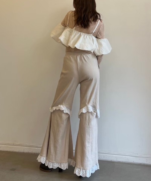 HONEY MI HONEY(ハニーミーハニー)の「two-way rib flare pants(スウェットパンツ・レディース・グレー/ベージュ/ブラック・FREE)」の13枚目の写真