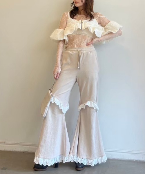 HONEY MI HONEY(ハニーミーハニー)の「two-way rib flare pants(スウェットパンツ・レディース・グレー/ベージュ/ブラック・FREE)」の12枚目の写真