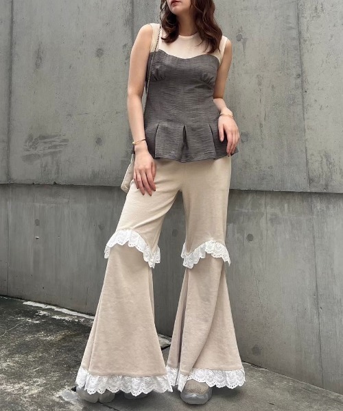 HONEY MI HONEY(ハニーミーハニー)の「two-way rib flare pants(スウェットパンツ・レディース・グレー/ベージュ/ブラック・FREE)」の17枚目の写真