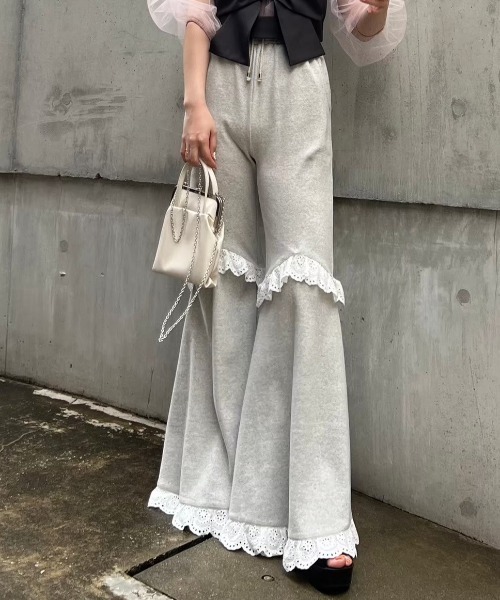 HONEY MI HONEY(ハニーミーハニー)の「two-way rib flare pants(スウェットパンツ・レディース・グレー/ベージュ/ブラック・FREE)」の20枚目の写真