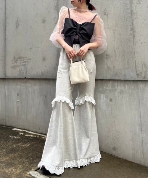 HONEY MI HONEY(ハニーミーハニー)の「two-way rib flare pants(スウェットパンツ・レディース・グレー/ベージュ/ブラック・FREE)」の21枚目の写真
