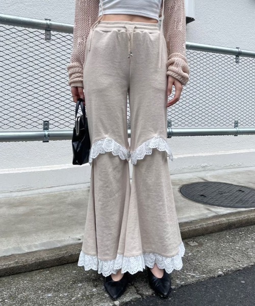 HONEY MI HONEY(ハニーミーハニー)の「two-way rib flare pants(スウェットパンツ・レディース・グレー/ベージュ/ブラック・FREE)」の22枚目の写真
