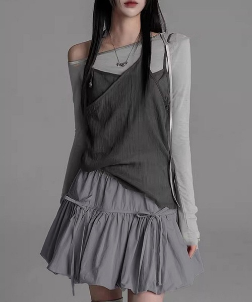 THE HITSS（ヒッツ）の「【インパン裏地あり】リボン ギャザー ハイウエスト バルーン ミニスカート スカパン（スカート・レディース・ホワイト/グレー/ブラック・M/L）」の14枚目の写真