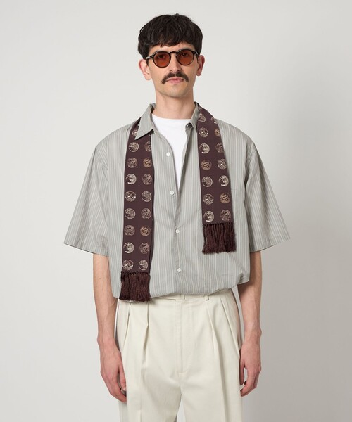 スティーブンアラン ストライプ レギュラーカラー 半袖 シャツ L STEVEN ALAN シャツ 「Steven Alan」 60 コンパクトヤーン