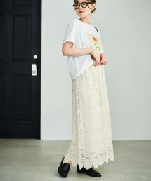le.coeur blanc | 《手洗い可能》カギ針レースウエストリブスカート(スカート)