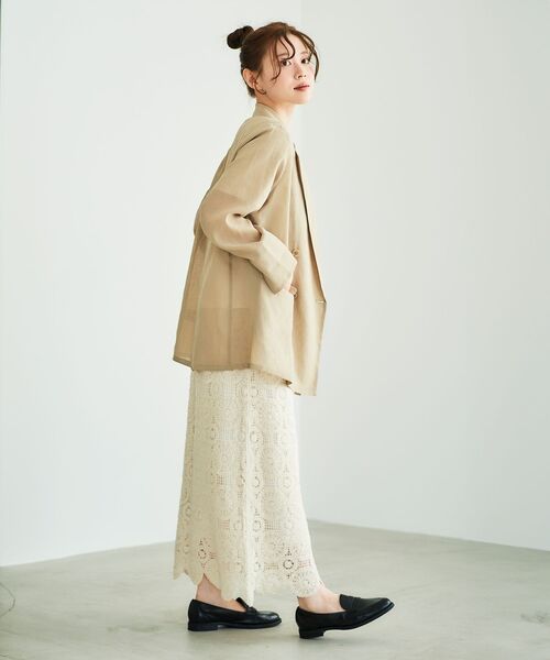 le.coeur blanc（ルクールブラン）の「《手洗い可能》カギ針レースウエストリブスカート（スカート・レディース・ブラック/アイボリー・38）」の3枚目の写真