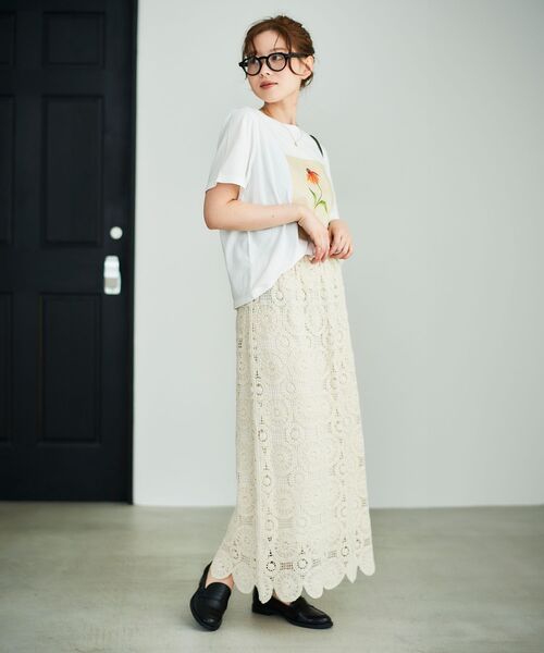 le.coeur blanc（ルクールブラン）の「《手洗い可能》カギ針レースウエストリブスカート（スカート・レディース・ブラック/アイボリー・38）」の5枚目の写真