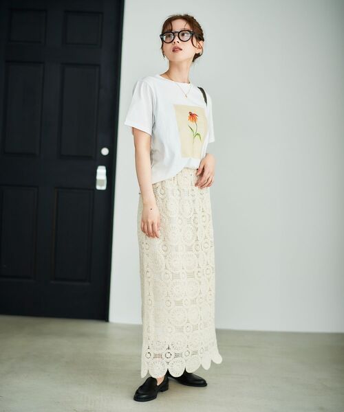 le.coeur blanc（ルクールブラン）の「《手洗い可能》カギ針レースウエストリブスカート（スカート・レディース・ブラック/アイボリー・38）」の6枚目の写真