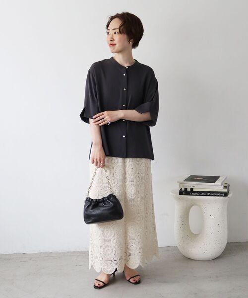 le.coeur blanc（ルクールブラン）の「《手洗い可能》カギ針レースウエストリブスカート（スカート・レディース・ブラック/アイボリー・38）」の10枚目の写真