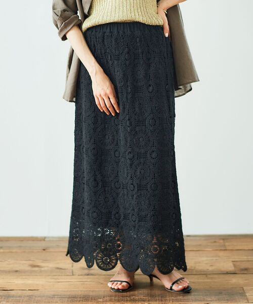 le.coeur blanc（ルクールブラン）の「《手洗い可能》カギ針レースウエストリブスカート（スカート・レディース・ブラック/アイボリー・38）」の13枚目の写真