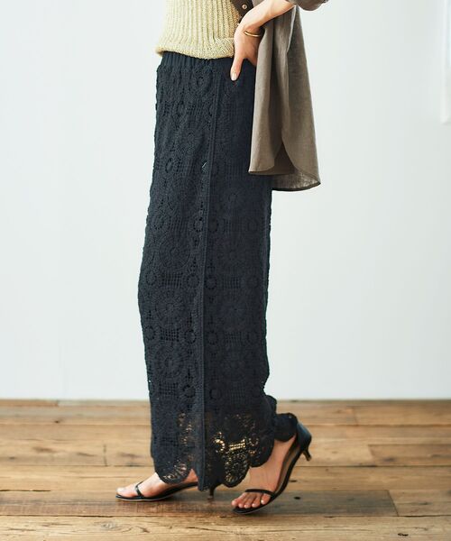le.coeur blanc（ルクールブラン）の「《手洗い可能》カギ針レースウエストリブスカート（スカート・レディース・ブラック/アイボリー・38）」の14枚目の写真