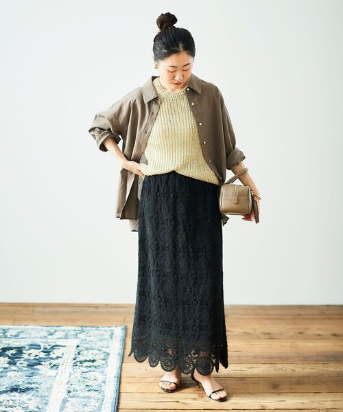 le.coeur blanc（ルクールブラン）の「《手洗い可能》カギ針レースウエストリブスカート（スカート・レディース・ブラック/アイボリー・38）」の18枚目の写真