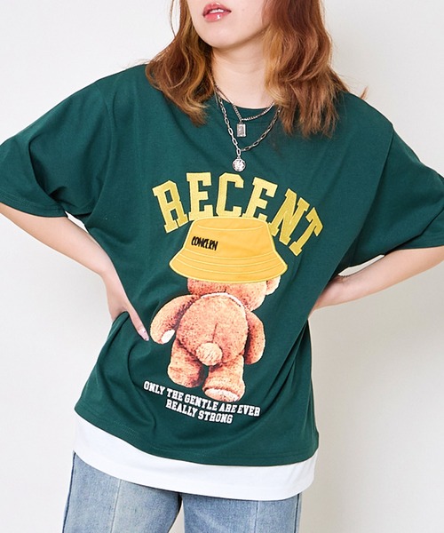セール】《レイヤード風×ロゴ刺繍×クマプリント》レディース