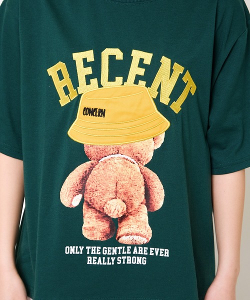 セール】クマレイヤード刺しゅうTシャツ/オーバーサイズTシャツ