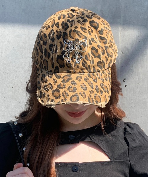 lilful（リルフル）の「リボン ラインストーン レオパード ヒョウ柄 ダメージ キャップ（キャップ・レディース・ベージュ/カーキ・F）」の9枚目の写真