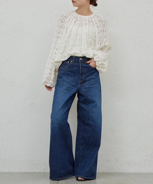 HERITANOVUM（ヘリテノーム）の「【HERITANOVUM】ラッセルギャザーブラウス（シャツ/ブラウス・レディース・ブラック/ホワイト・FREE）」の6枚目の写真